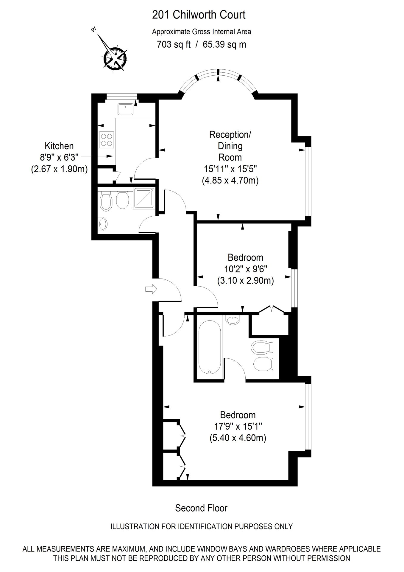 Floorplan of apartment 201 at Chilworth Court