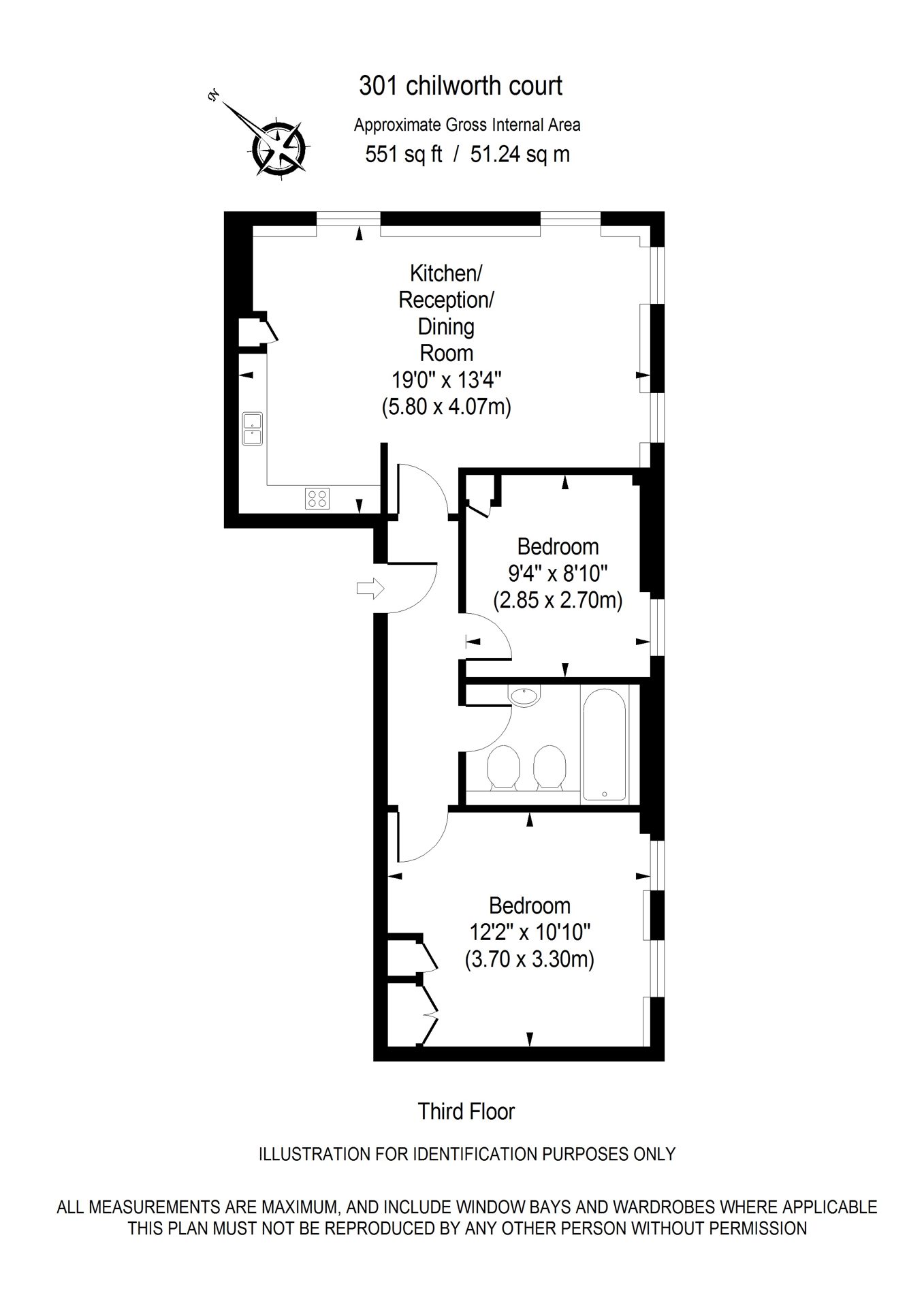 Floorplan of apartment 301 at Chilworth Court