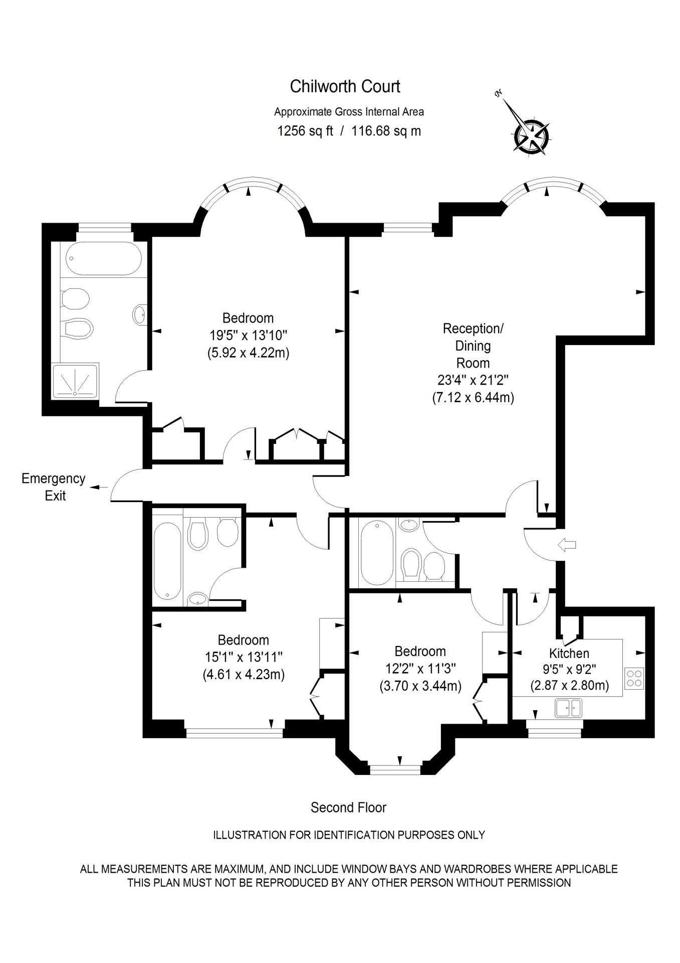Floorplan of apartment 203 at Chilworth Court