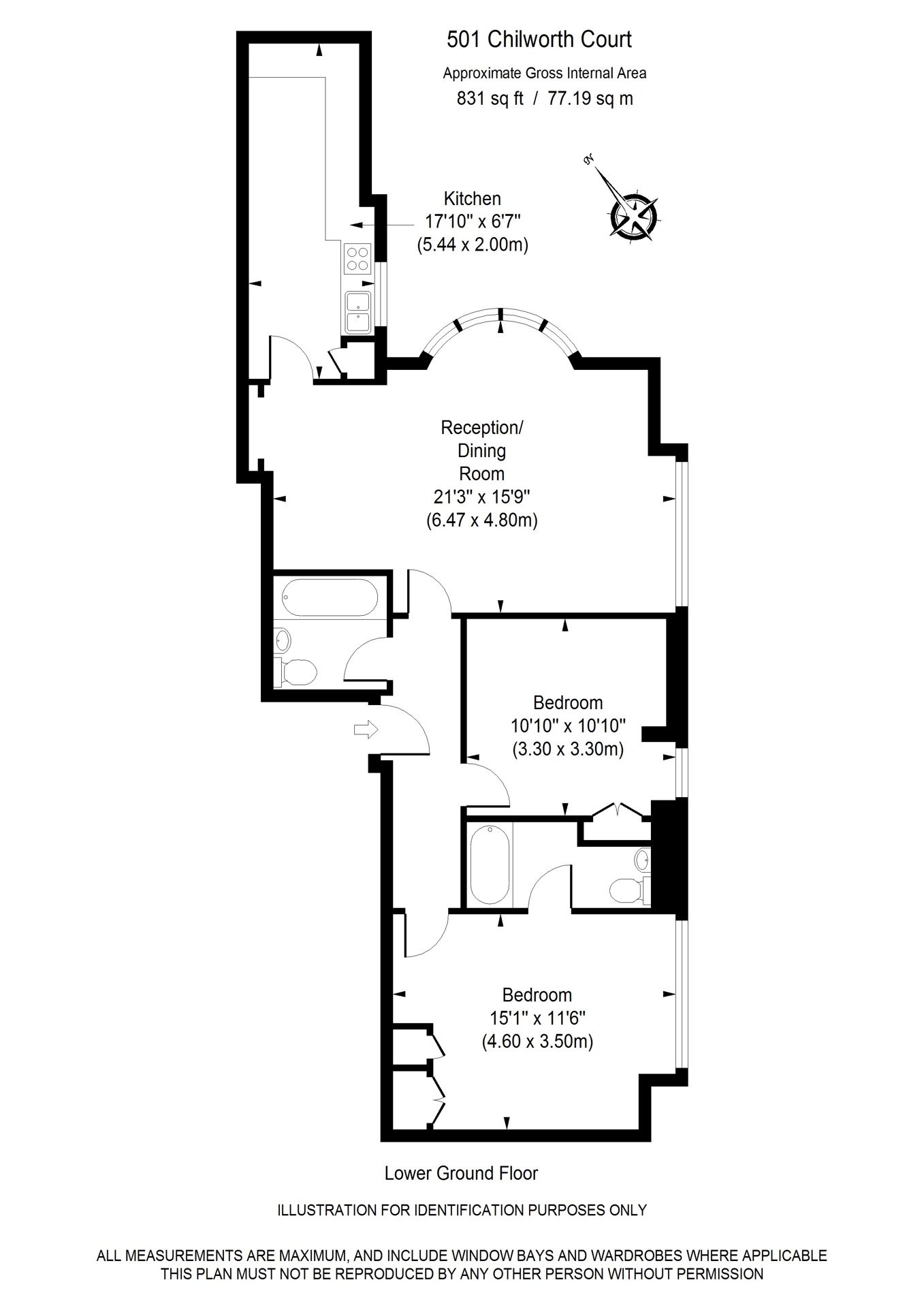 Floorplan of apartment 501 at Chilworth Court