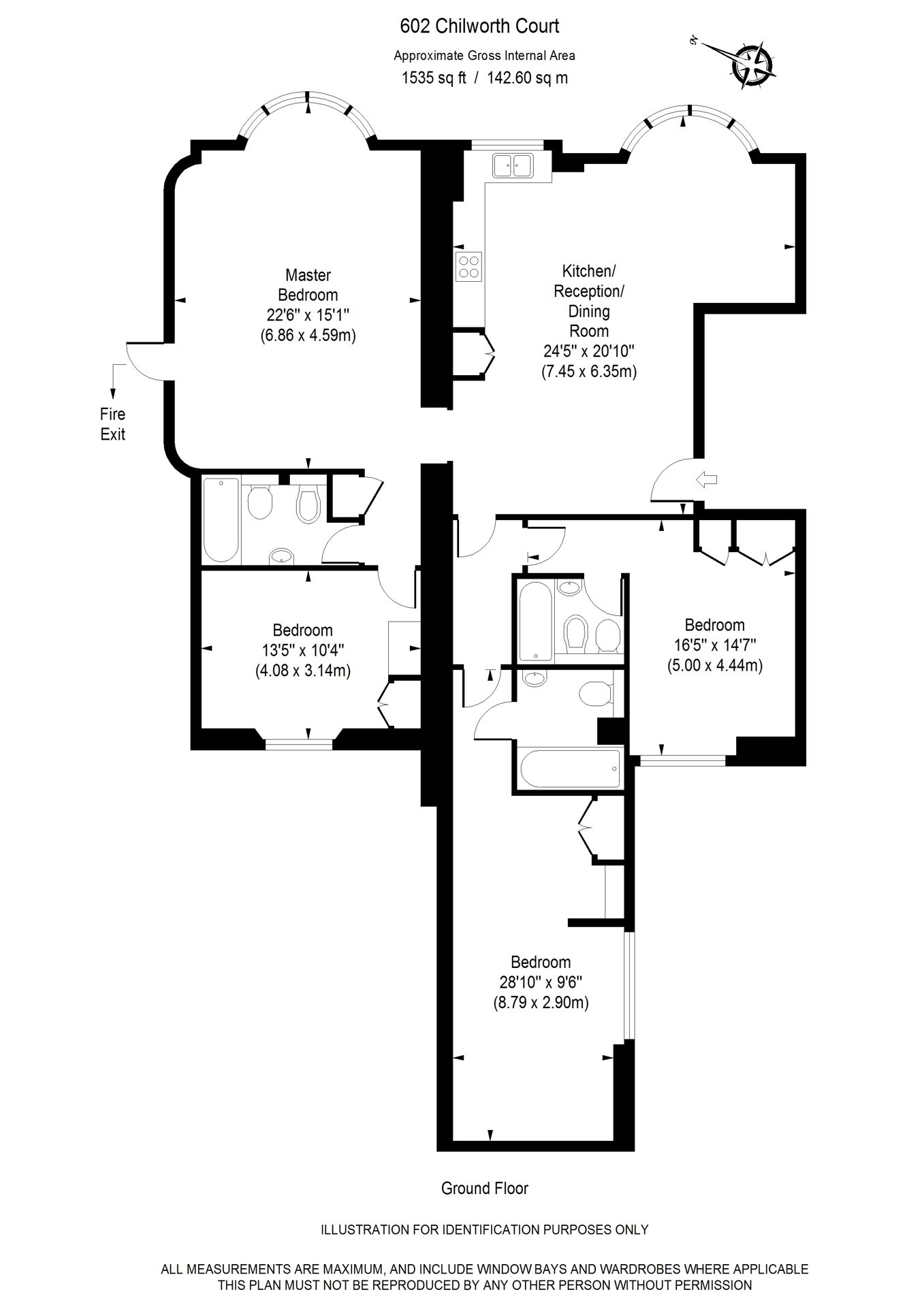Floorplan of apartment 602 at Chilworth Court