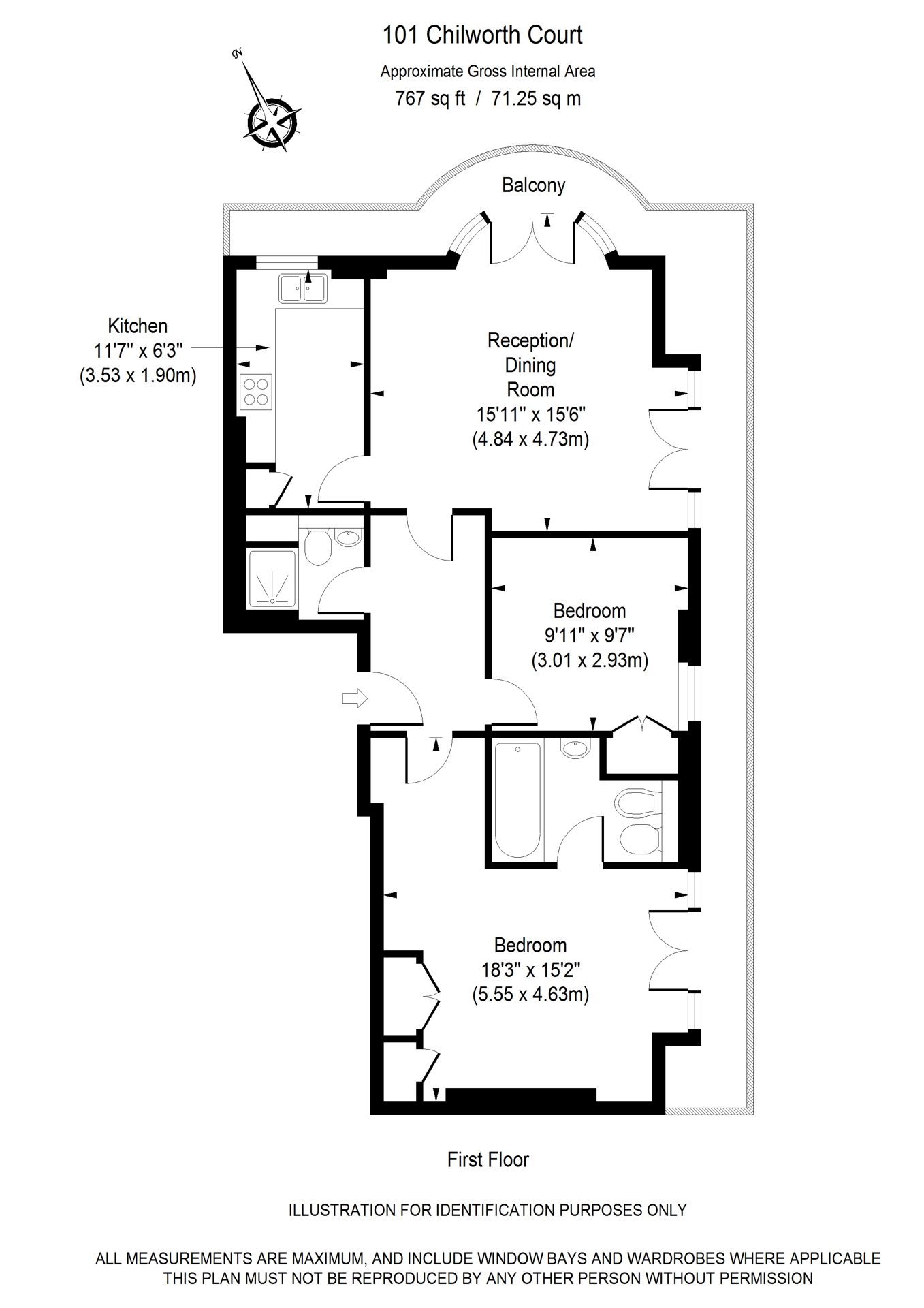 Floorplan of apartment 101 at Chilworth Court