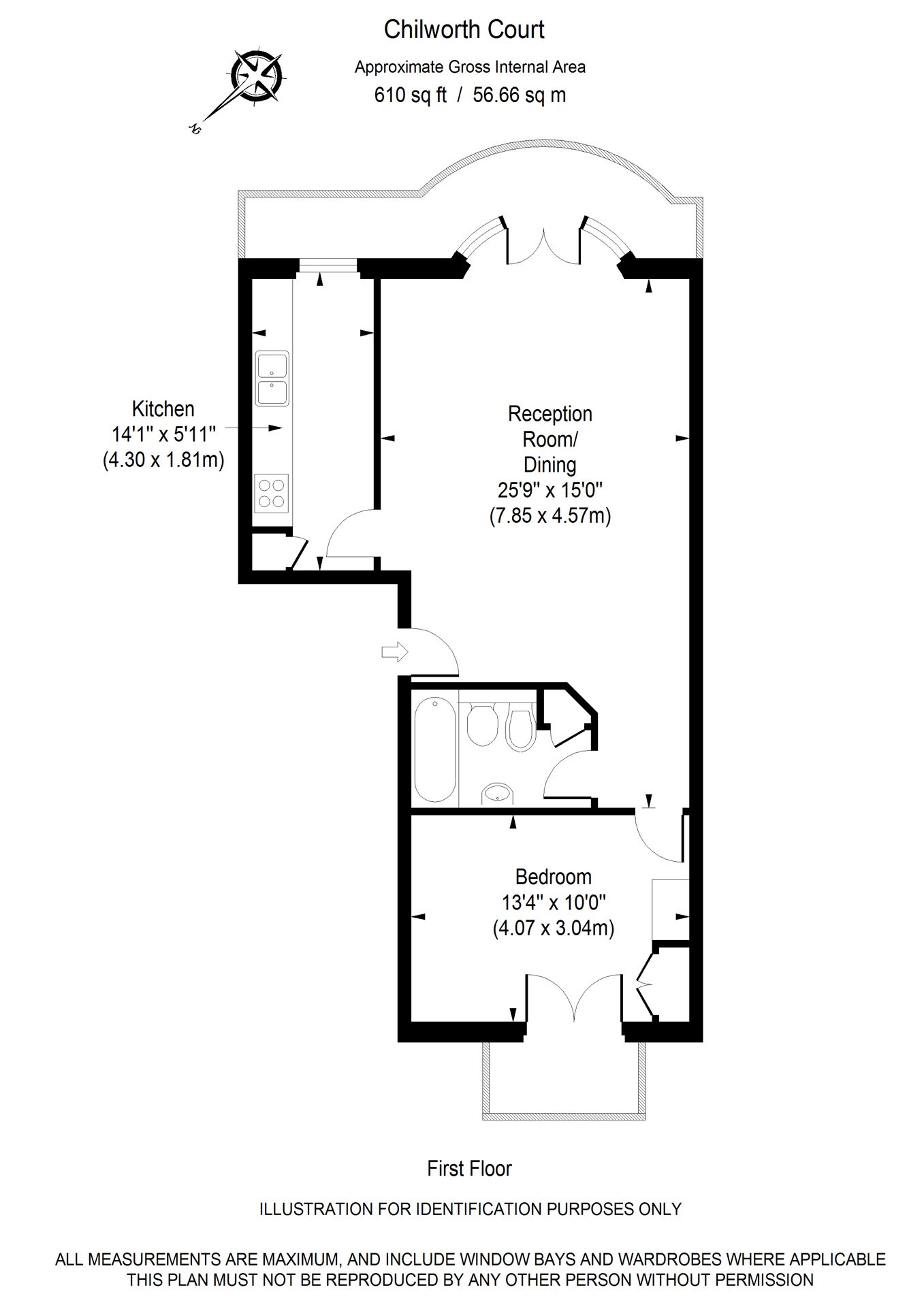 Floorplan of apartment 105 at Chilworth Court