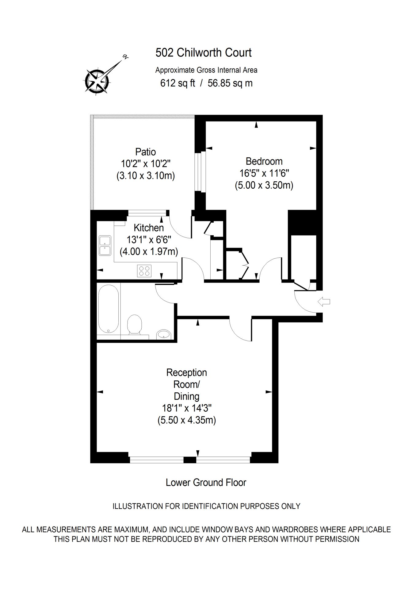 Floorplan of apartment 502 at Chilworth Court