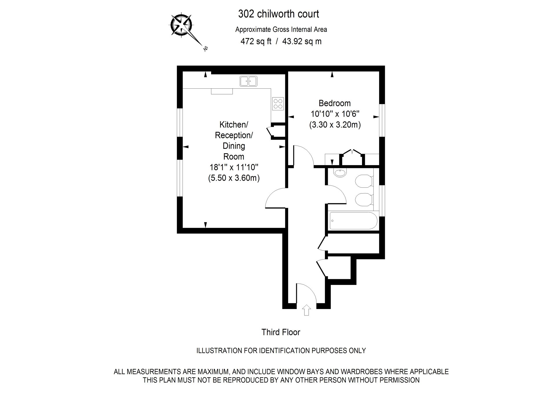 Floorplan of apartment 302 at Chilworth Court