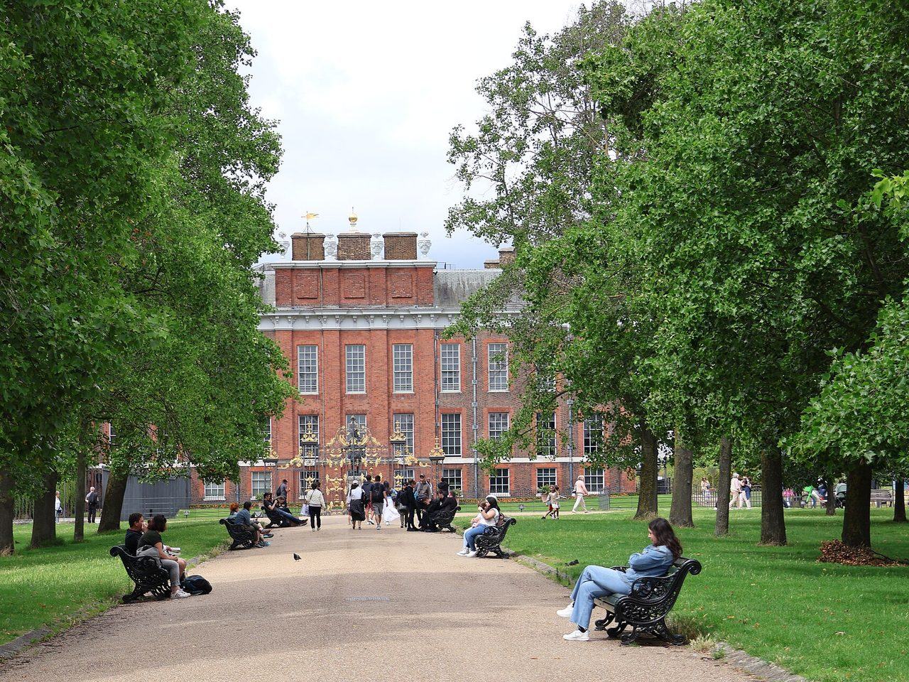 The brick south front of Kensington Palace in Kensington Gardens