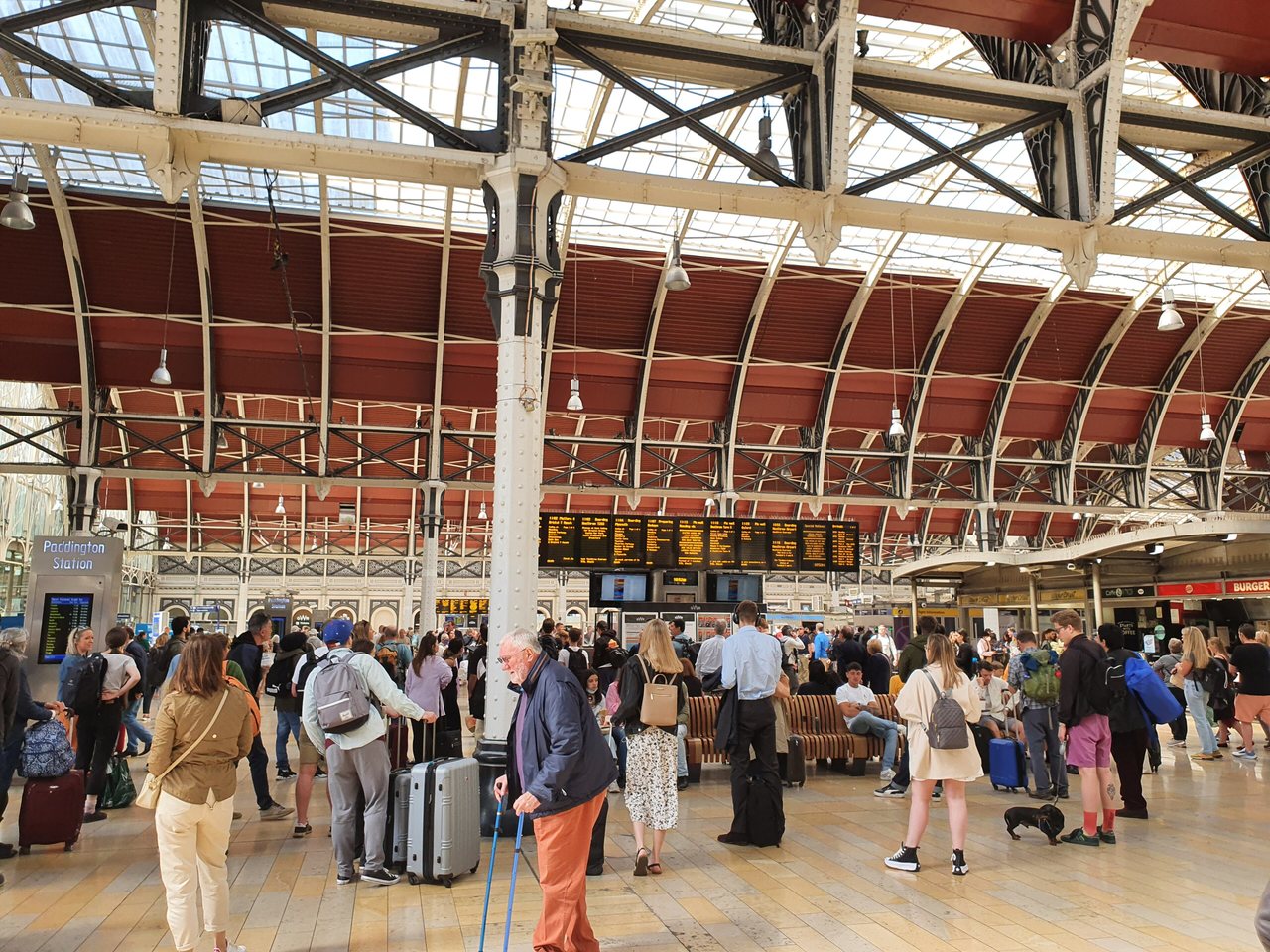 The Victorian iron roof and concourse of Paddington Station